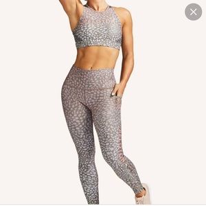 Pelotón WITH Animal Print Sports High Neck Bra and High Waist Leggings Set.